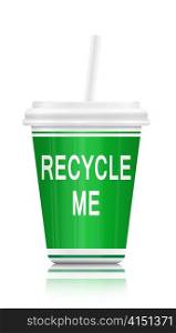 Illustration depicting a single drink container with a recycling concept arranged over white.