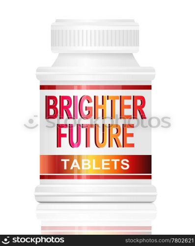 Illustration depicting a single medication container with the words &rsquo;brighter future tablets&rsquo; on the front with white background,