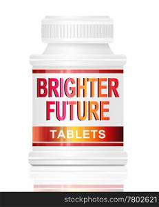 Illustration depicting a single medication container with the words &rsquo;brighter future tablets&rsquo; on the front with white background,