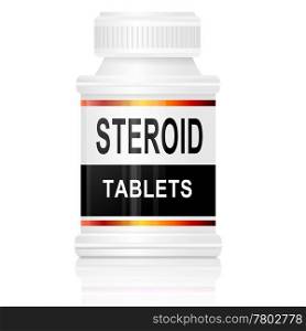 Illustration depicting a single medication container with the words &rsquo;steroid tablets&rsquo; on the front with white background.