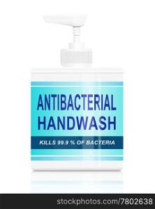 Illustration depicting an antibacterial handwash dispenser arranged over white.