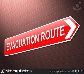 Illustration depicting an evacuation route sign with wall background.