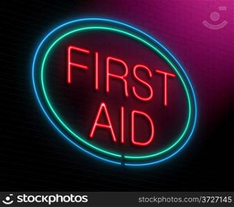 Illustration depicting an illuminated neon sign with a first aid concept.