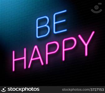 Illustration depicting an illuminated neon sign with a happiness concept.