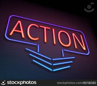 Illustration depicting an illuminated neon sign with an action concept.