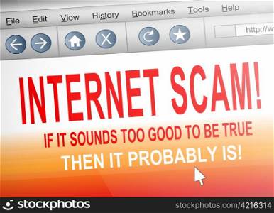 Illustration depicting computer screen shot of an internet browser with an internet scam concept.