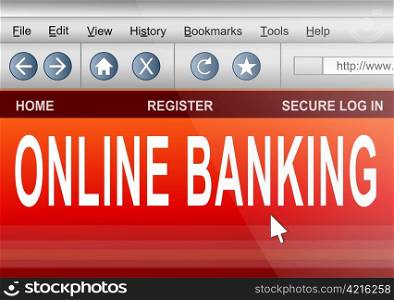 Illustration depicting computer screen shot of an internet browser with an online banking concept.