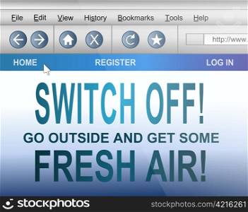 Illustration depicting computer screen shot of an internet browser with &rsquo;turn off and go outside&rsquo; concept.