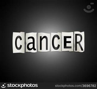 Illustration depicting cutout printed letters arranged to form the word cancer.