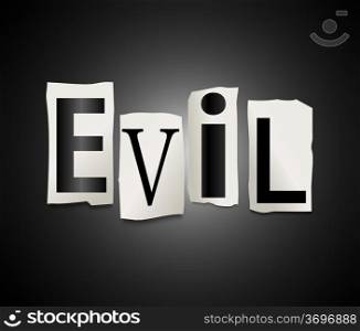 Illustration depicting cutout printed letters arranged to form the word evil.