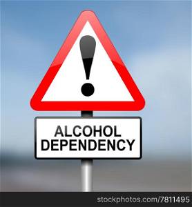 Illustration depicting red and white triangular warning road sign with a alcohol dependency concept. Blurred background.