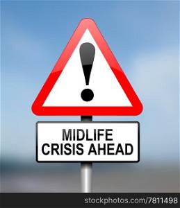 Illustration depicting red and white triangular warning road sign with a midlife crisis concept. Blurred background.