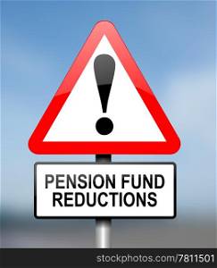Illustration depicting red and white triangular warning road sign with a pension fund concept. Blurred background.