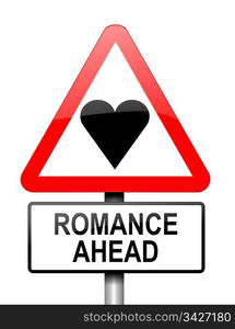 Illustration depicting red and white triangular warning road sign with a romance concept. White background.