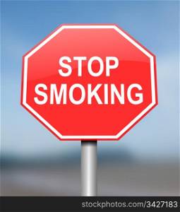 Illustration depicting red and white warning road sign with a nicotine dependancy concept. Blurred blue background.