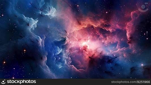 Illustration depicting space with beautiful stars in shades of blue and pink by generative AI