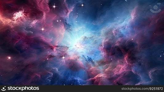 Illustration depicting space with beautiful stars in shades of blue and pink by generative AI