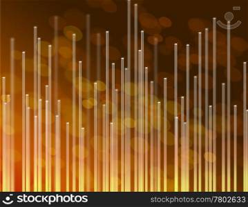 Illustration depicting the ends of many illuminated golden fiber optic strands against abstract golden background.