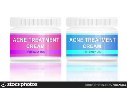 Illustration depicting two acne cream product containers arranged over white.
