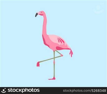 illustration, fauna and birds concept - pink flamingo over blue background. pink flamingo bird over blue background