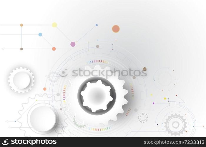 Illustration Hi-tech digital technology design gear colorful on circuit board and gear wheel engineering, digital telecoms technology concept, Abstract futuristic- technology on white color background and communication.