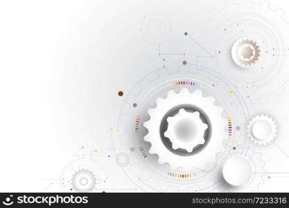 Illustration Hi-tech digital technology design gear colorful on circuit board and gear wheel engineering, digital telecoms technology concept, Abstract futuristic- technology on white color background and communication.