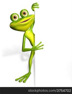 illustration merry green frog and white background