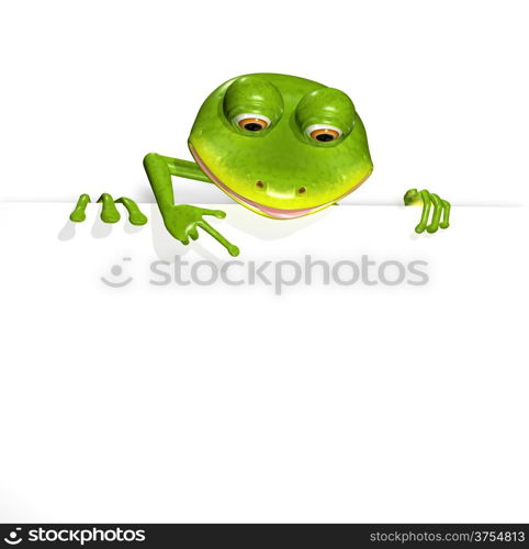 illustration merry green frog and white background