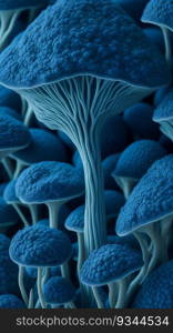 illustration mushroom, blue, dark blue realistic texture 3D high resolution background fungi