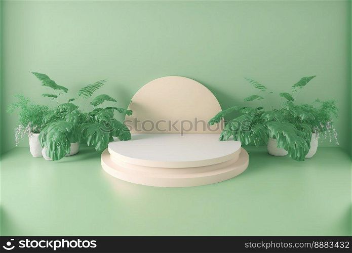Illustration Nature 3D Podium with soft Green for product scene