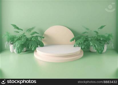 Illustration Nature 3D Podium with soft Green for product scene