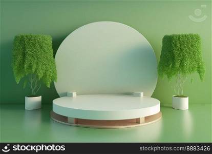 Illustration Nature 3D Podium with soft Green for product showcase
