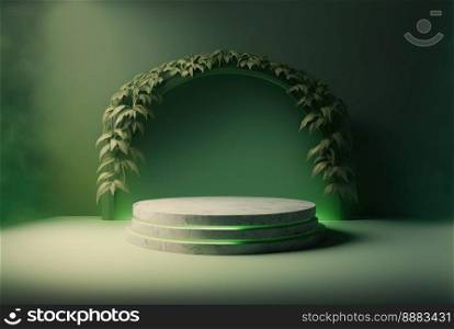 Illustration Nature 3D Podium with soft Green for product stand