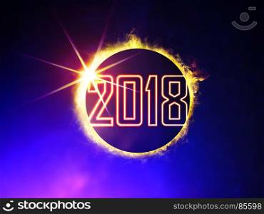 illustration of 2018 like solar eclipse, enlarged view in the Universe