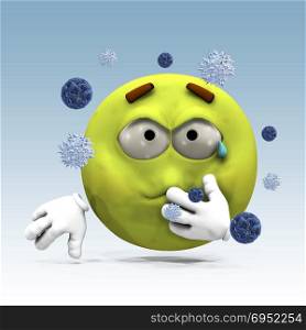Illustration of 3d sick emoticon and virus attacking.