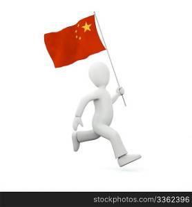 Illustration of a 3d man holding a chinese flag