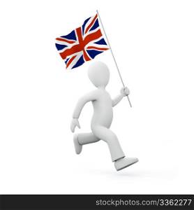 Illustration of a 3d man holding a flag of the united kingdom