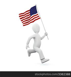 Illustration of a 3d man holding an american flag