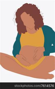 Illustration of a afro american pregnant woman - Trendy and minimal portrait