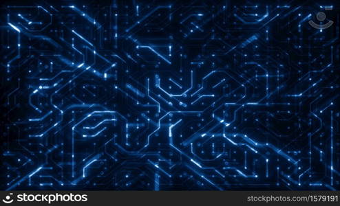 Illustration of a beautiful abstract technology background with motherboard chipset and data lines with glow and shine effect. Abstract Digital Hi Tech Chipset Background