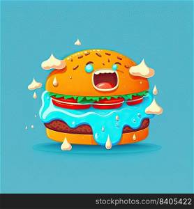Illustration of a big hamburger on a color background. Color meal. Generative AI