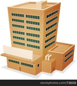 Illustration of a cartoon administrative or factory building tower with blank sign. Factory Building