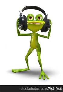Illustration of a cartoon frog in headphones
