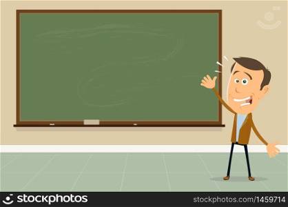 Illustration of a cartoon teacher in a classroom showing blackboard to his students. Express Yourself ! - Teacher Showing Blackboard Sign
