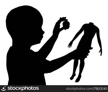 Illustration of a child pulling the head off a doll