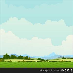 Illustration of a country poster background in spring or summer season, and also beginning of autumn. Country Landscape Background