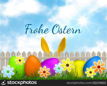 Illustration of a easter graphic with happy easter in german language
