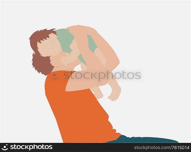 Illustration of a father playing and holding her baby in the air - Fathers Day Celebration