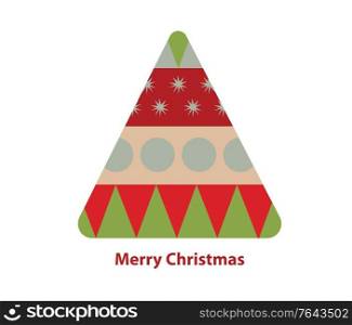 Illustration of a geometric christmas tree with Merry Chrstmas quote over white background