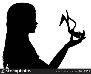 Illustration of a girl holding a shoe